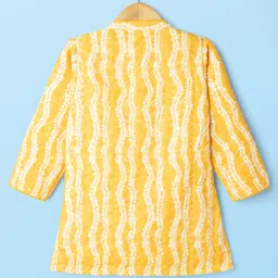Babyhug Cambric Woven Full Sleeves Kurta Pajama Set With Floral Hakoba Embriodery - Yellow image 3
