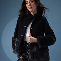 bebe Faux Fur Hem Tailored Jacket-picture-21