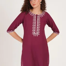 Missethic Women Geometric Embroidered Thread Work Pure Cotton Kurti-picture-25