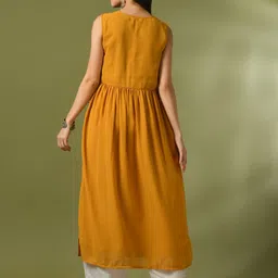 KALINI Floral Yoke Design V Neck Pleated Georgette A-Line Kurta With Palazzos image 5