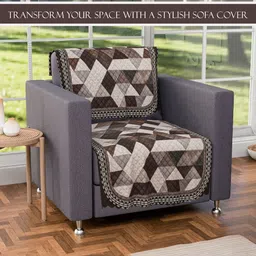 Myntra Elegant Homes White & Brown Velvet Sofa Cover image 4