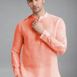 Navkanj Band Collar Roll-Up Sleeves Straight Short Kurta-picture-10