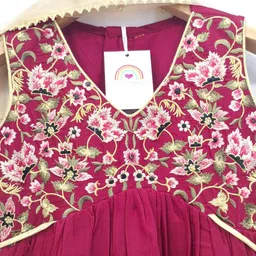 MASTARANG Girls Floral Embroidered Angrakha Thread Work Kurti with Sharara & With Dupatta image 2