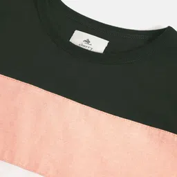 Cherry Crumble Kids White & Peach-Coloured Colourblocked Round Neck T-shirt image 3