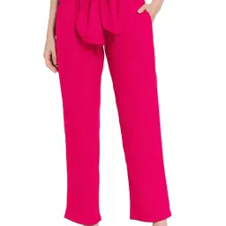 PATRORNA Dark Pink High Rise Relaxed Fit Trousers-image-19