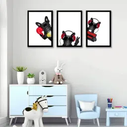 Art Street Rocking Dog Printed Black Engineered Wood Wall Art (Set of 3)-image-16