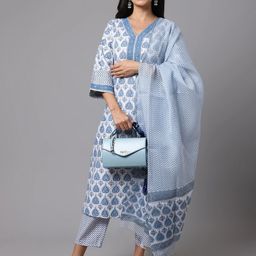 Anouk Rustic Floral Printed V-Neck Straight Kurta with Trousers & Dupatta-picture-29