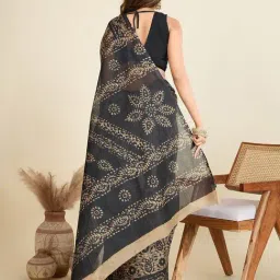 SHANVIKA Brown & Black Cotton Paisley Saree Without Blouse Piece image 2