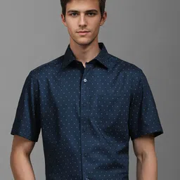Louis Philippe Men Classic Spread Collar Geometric Printed Cotton Formal Shirt-image-71