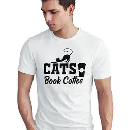 Seekbuylove Cats Books Coffee Printed Round Neck Pure Cotton Bio Finish T-shirt image 5