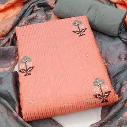 HERE&NOW Floral Embellished Sequinned Unstitched Dress Material-picture-20