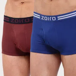 Zoiro Bitter Chocolate & Dark Blue Cotton Regular Fit Trunks - Pack Of 2-image-1