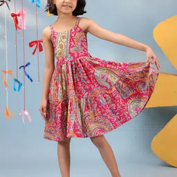 Rain & Rainbow Girls Printed Cotton Knee Length Dress-picture-12