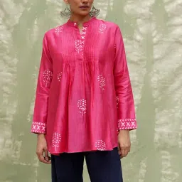 Chidiyaa Roohani Tera Khumaar Pink Handblock Printed Chanderi Silk Kurti image 5
