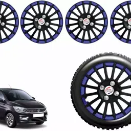 Auto Pearl CBB50 R14  355.6 mm(14 Inch) Press Type Wheel Hubcap with Retention Ring Glossy Black Blue Wheel Cover for Tata Tiago 1.2 Revotron XZ (Set of 4)-image-84