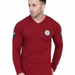 Blisstone Solid V-Neck Regular Sleeves Cotton Applique Regular Fit T-Shirt-picture-26