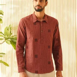 Jaypore Men Maroon Block Print Straight Fit Shirt image 3