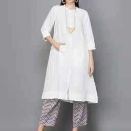 Melange by Lifestyle White Linen Regular Fit Kurta-image-11