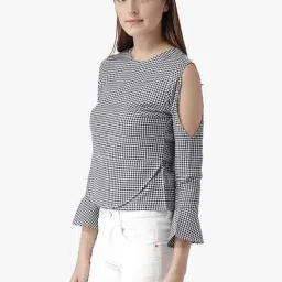 DODO & MOA Black & White Cotton Chequered Top image 3