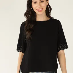 Mast & Harbour Black Round Neck High Low Top-picture-24