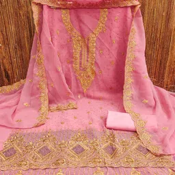 HERE&NOW Floral Embroidered Thread Work Unstitched Dress Material image 2