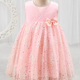 Babyhug Woven Sleeveless Party Dress with Bow - Peach-picture-24