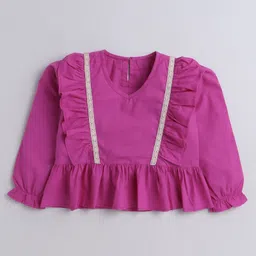 Aww Hunnie 100% Cotton Full Sleeves Solid Ruffle Lace Top - Purple-picture-12