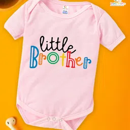 babywish Raksha Bandhan Theme Cotton Spun Half Sleeves Little Brother Text Printed Onesie  - Pink-picture-12
