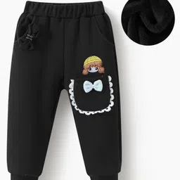 Kookie Kids Full Length Solid Color Lounge Pant with Doll Embroidery - Black-picture-37