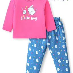 Babyoye 100% Cotton Knit Full Sleeves Night Suit With Bunny Print - Blue-picture-16