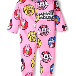 Babyhug Disney Interlock Knit Full Sleeves Footed Sleep Suit With Minnie Mouse & Family Graphics - Pink-picture-20