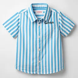 Babyhug Cotton Woven Half Sleeve Regular Collar Stripe Shirt - Blue-picture-20