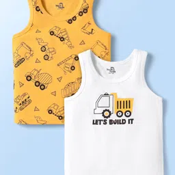 Doodle Poodle 100% Cotton Single Jersey Knit Sleeveless Vests With Vehicle Print Pack Of 2 - Yellow & White-picture-28