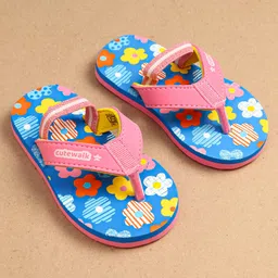 Cute Walk by Babyhug Flip Flops With Back Strap Floral Print - Pink & Light Blue image 2