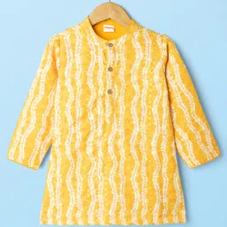 Babyhug Cambric Woven Full Sleeves Kurta Pajama Set With Floral Hakoba Embriodery - Yellow image 2