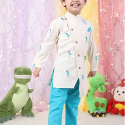 Polka Tots Boys Embroidered Thread Work Pure Cotton Straight Kurta with Pyjamas-picture-25