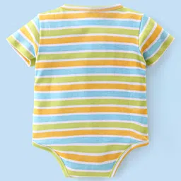 Babyhug 100% Cotton Interlock Knit Half Sleeves Onesies Stripes & Elephant Print Pack Of 3 - Multicolor image 5