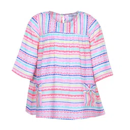 IDK Girls Pink & Blue Printed A-Line Dress-image-31