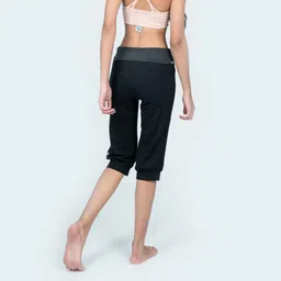 kimjaly Women Yoga Pants Cotton Cropped - Black/Grey image 5