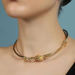 SOHI Gold-Plated Knotted-Bar Collar Minimal Necklace image 4