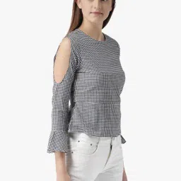 DODO & MOA Black & White Cotton Chequered Top image 4