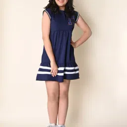 LilPicks Kids Navy Solid Dress-image-7