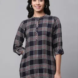 Aurelia Blue Chequered Straight Short Kurti-picture-23