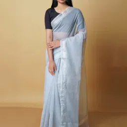 Unnati Silks Light Grey Cotton Woven Saree With Blouse-picture-26
