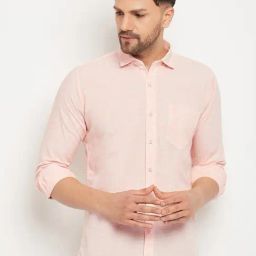 Duke Peach Cotton Slim Fit Self Pattern Shirt-picture-12