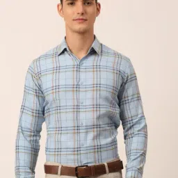 Jainish Light Blue Cotton Regular Fit Checks Shirt-image-51