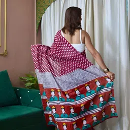 all about you Polka Dot Printed Pure Cotton Designer Saree With Blouse image 4