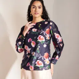 Fablestreet Navy Printed Top-image-1