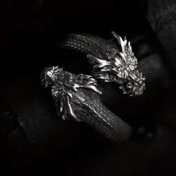 Bling Queen Double Dragon Head Open Ring.-image-5