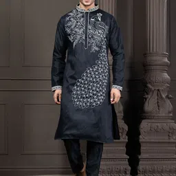 EKYAA Men Ethnic Motifs Embroidered Regular Thread Work Kurta with Trousers-picture-16